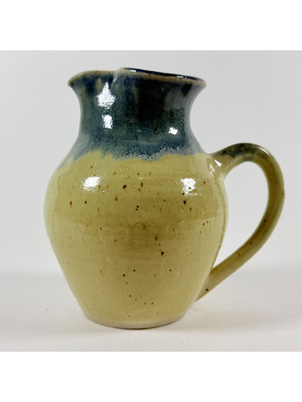 Vintage 80's Studio Art Pottery Creamer Pitcher 6” Speckled Blue Gray Stoneware